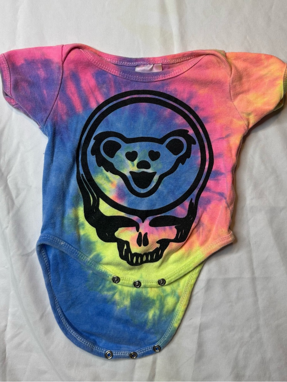 Tie-Dye Grateful Dead Bear Skull Kids One-Piece Bodysuit - Multicolor